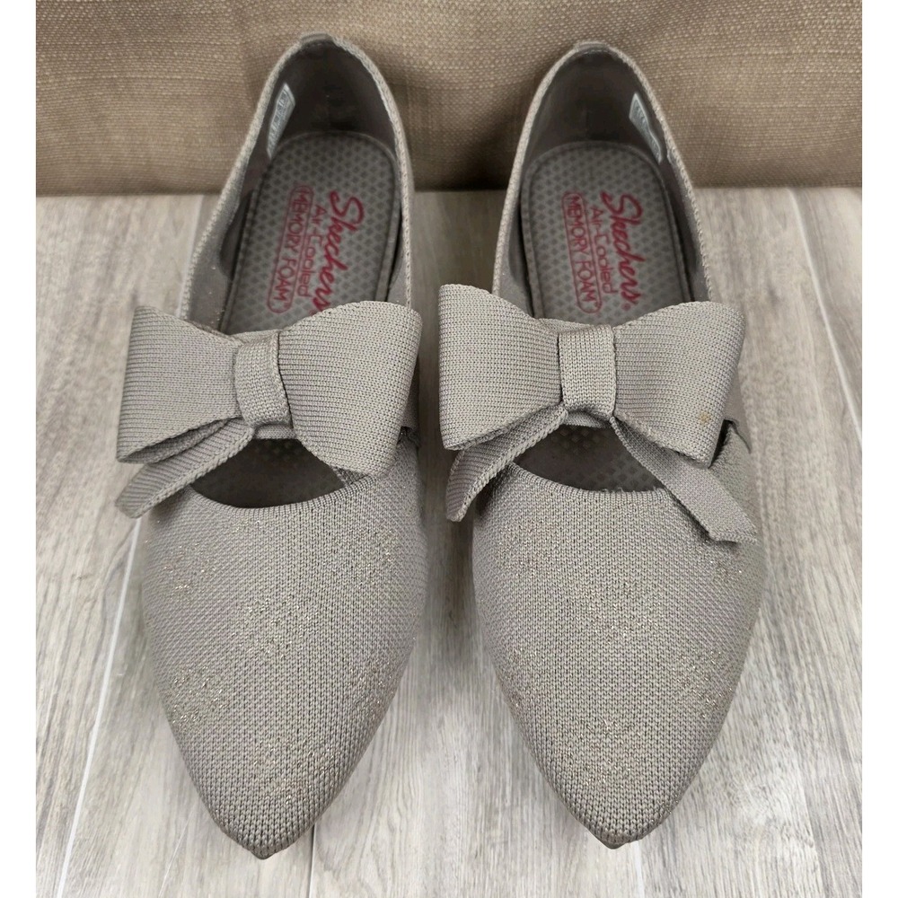 Skechers Cleo Point Womens 9 Classy Taupe Bow Stretch Comfort Ballet Flats Boho